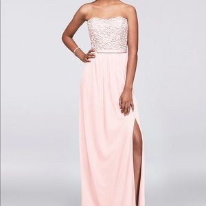 David’s bridal lace and mesh long strapless dress